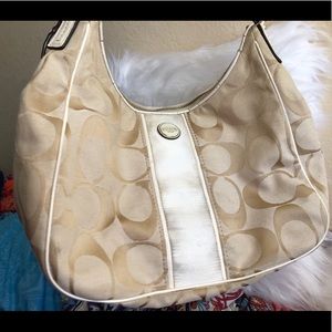 Coach Beige & White Shoulder Purse